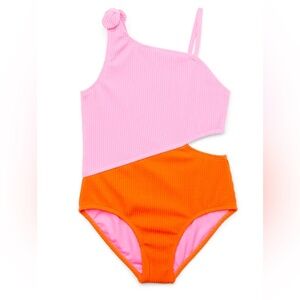 Wonder Nation Popcorn One Shoulder Side Cut Out One-Piece Swimsuits M(7-8)